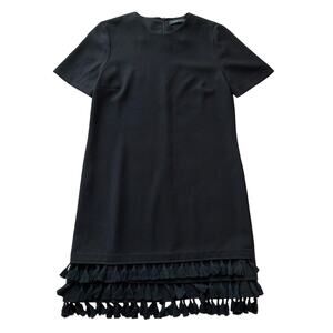 ZARA Woman Black Tassel Hem Shift Dress Short Sleeve Size XS